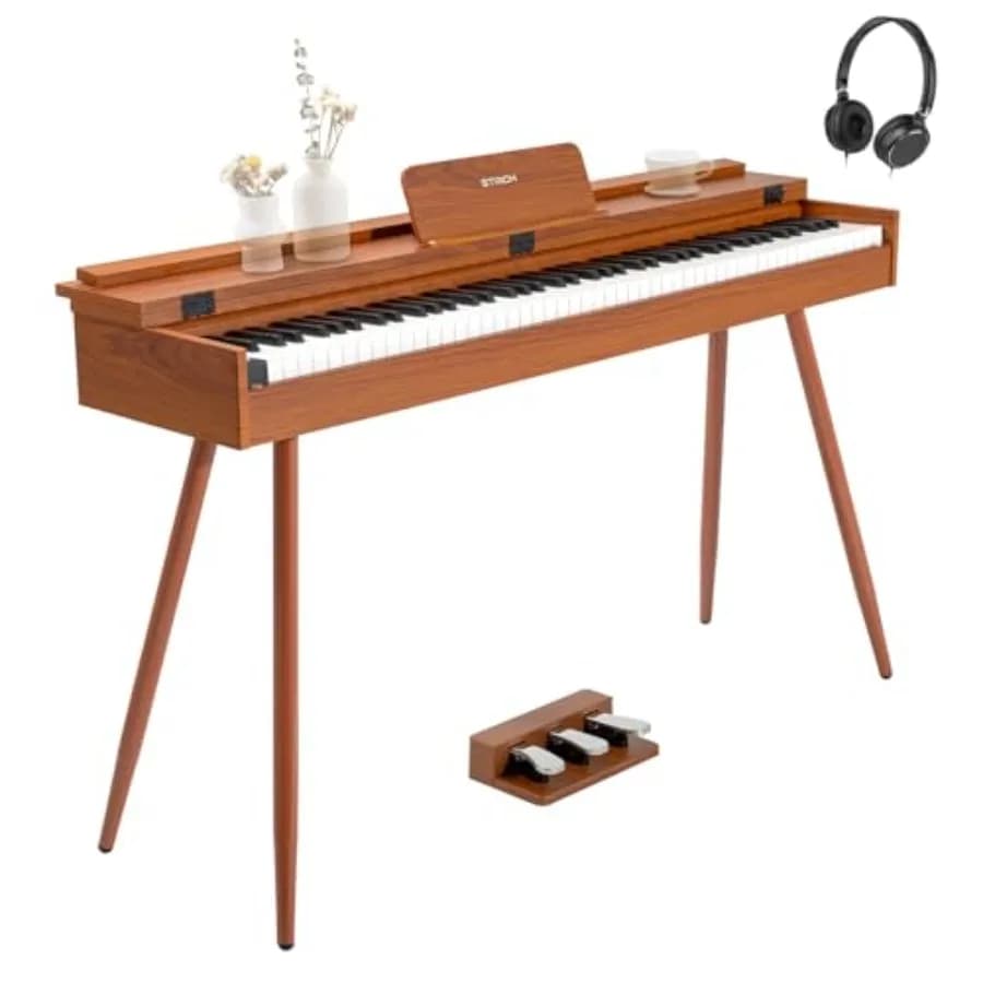 Pianoforte Digitale a 88 Tasti con Tastiera Pesata a Azione Martello, Finitura Mogano, Supporto da Tavolo Full Size, Altoparlanti 25Wx2, Cuffie, Tre Accessori