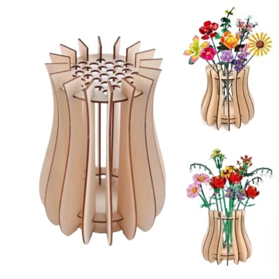 Wooden Puzzle Flower vase, Flower Arrangement Display Stand for Placing Lego Flowers and Artificial Flowers, Suitable for Decor
