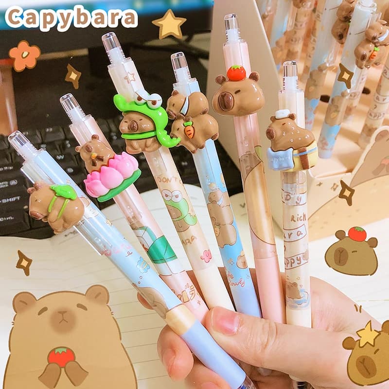 Kawaii Cartoon Capybara Penna gel cancellabile con inchiostro blu Forniture per ufficio scolastico Regalo di cancelleria Studenti Penne carine bella estetica