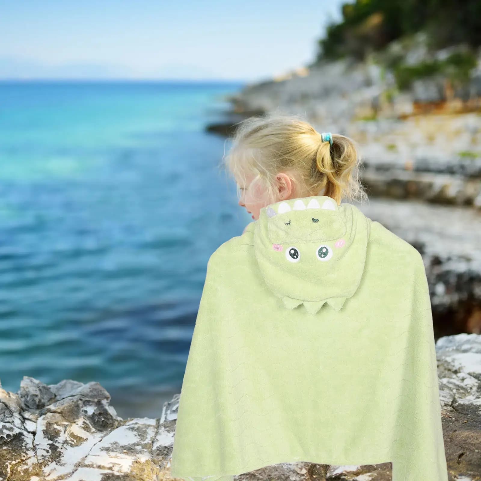 Accappatoio con Cappuccio per Bambini, Morbido Pile Corallo, Asciugatura Rapida, Coperta da Bagno e Spiaggia Indossabile per Bambini e Bambine