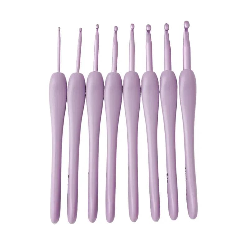 Strumento per maglieria fai da te ago per maglione nuovo manico in plastica viola ABS Set all'uncinetto in allumina di 8 borse forniture per uncinetto per maglieria