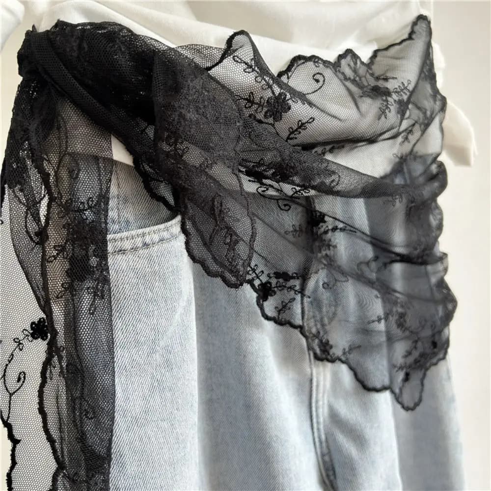 Trend Floral Embroidery Women's Lace Belt Versatile Korean Version Hem Skirt Headscarf Women's Pants Waist Decorative