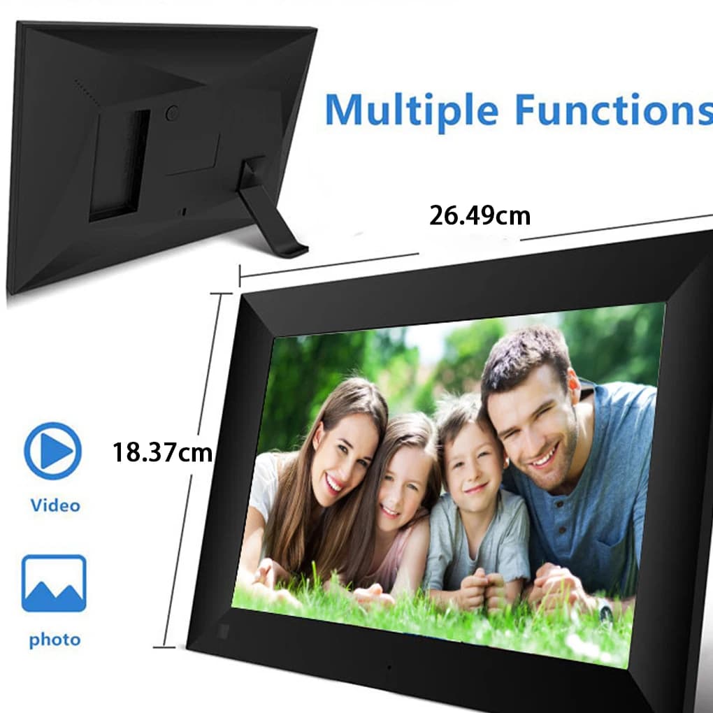 Cornice per foto digitale WiFi intelligente da 10,1 pollici con spina europea Cornice digitale WiFi con cornice per foto touch screen HD 1280x800 IPS