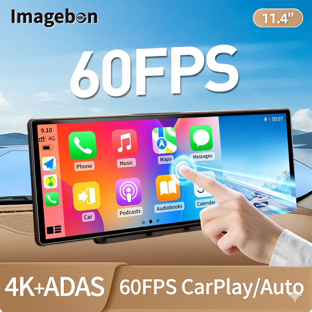 Imagebon Carplay 60fps H70 Plus 11.4″ 4K ADAS Dash Cam Wireless Car Play & Android Auto Car DVR Visione notturna Registrazione doppia