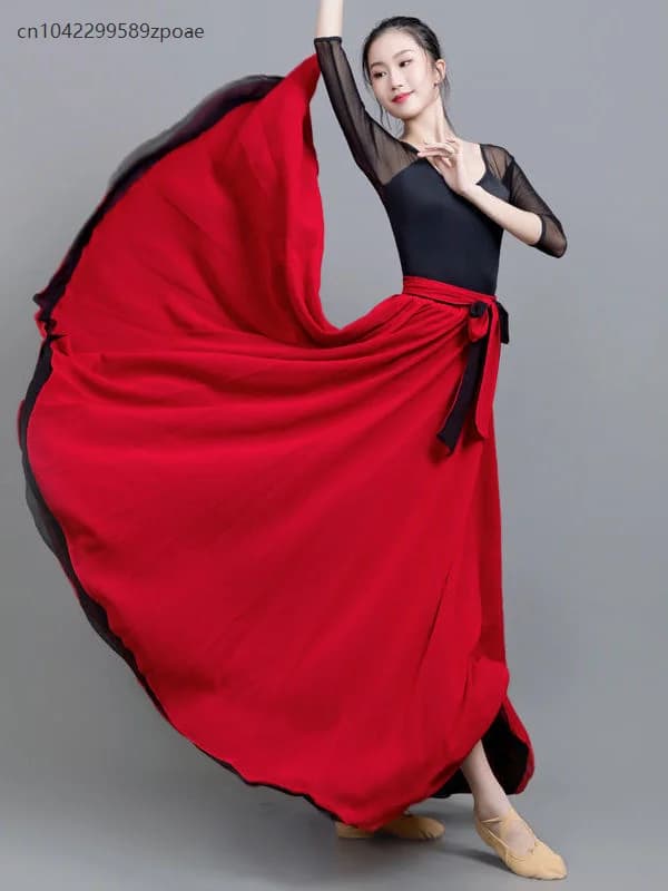 Gonna da flamenco da donna Gonna da danza spagnola Gonna lunga di danza del ventre Gonna altalena grande Gonna zingara con prestazioni di colore sfumato 2025
