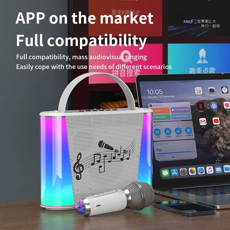 Colourful Light Boombox Subwoofer Outdoor Karaoke Party BT Speakers with Microphone Karaoke bluetooth speaker Dual Microphone