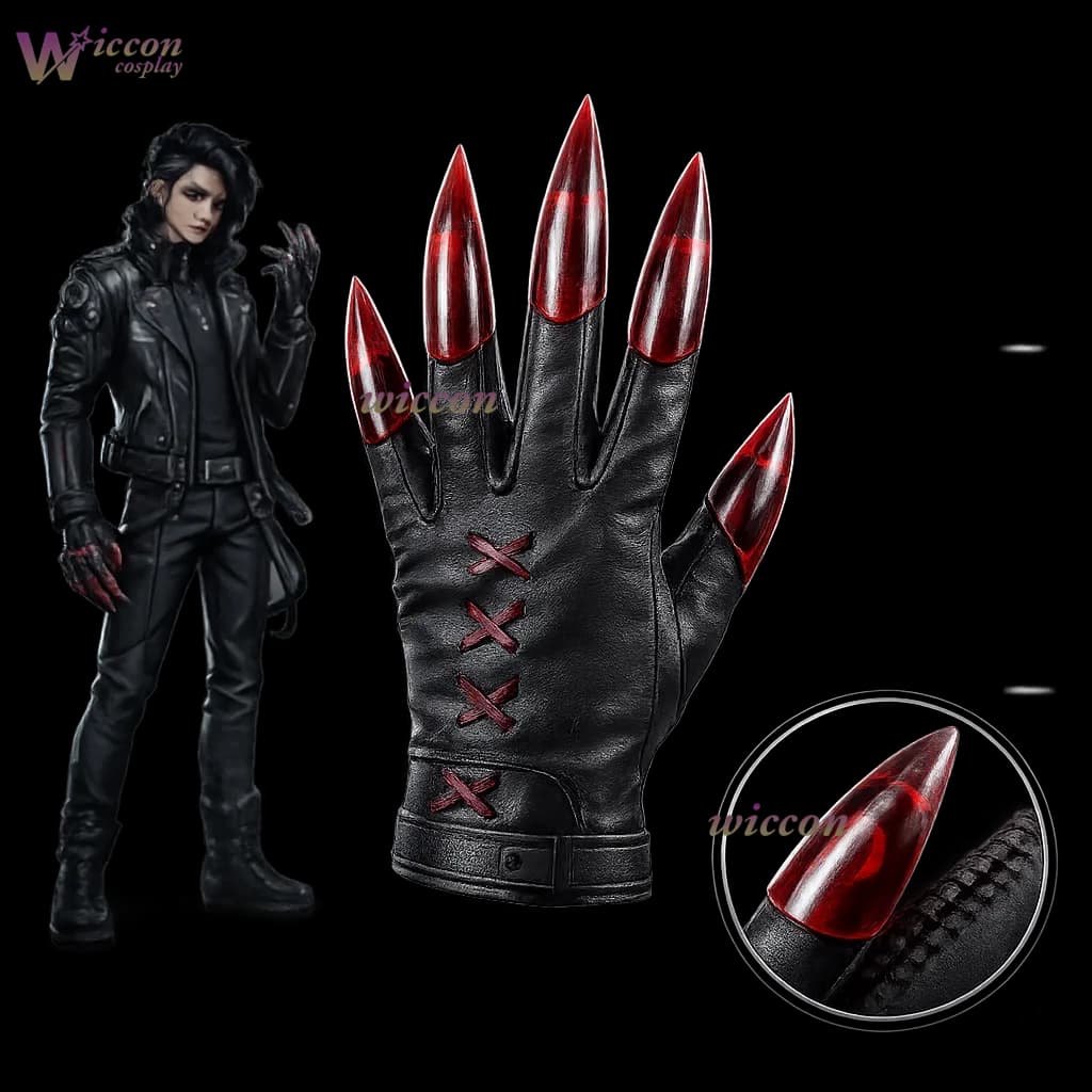 Unisex Black latex gloves for Men, Fetish Style, with Nails, for Cosplay, Kigurumi, Crossdresser, Fantasy
