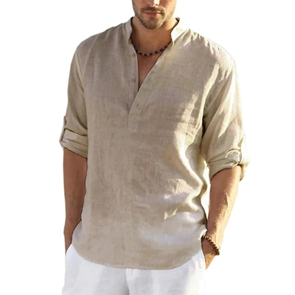 New Men's Casual Shirt Cotton Linen Shirt Large Top Long Sleeved T-shirt Spring Autumn Men's Casual Shirts Beautiful