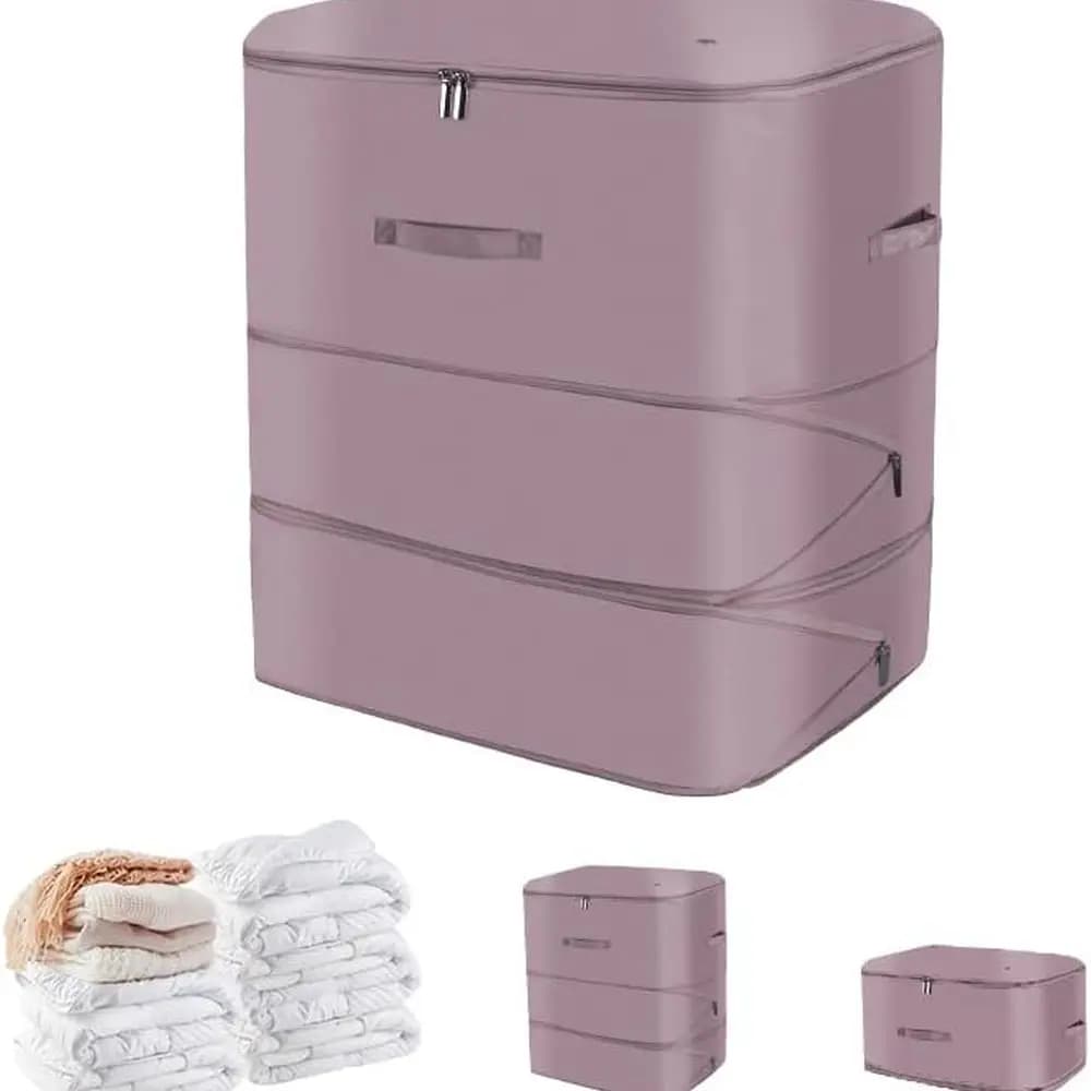 Borsa a compressione da viaggio e biancheria da letto rosa XL con ventilazione con cerniera per coperte, piumini e cuscini