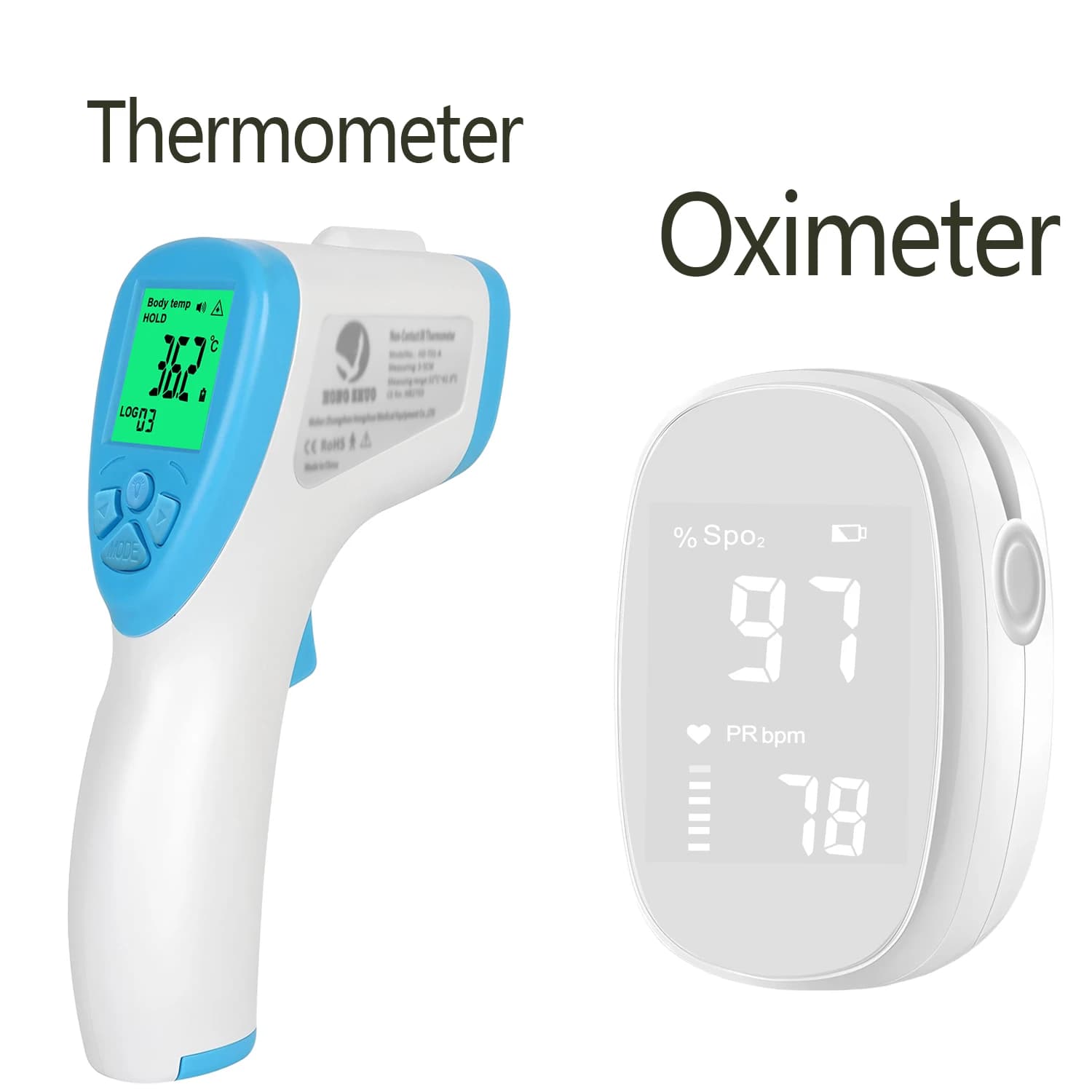 Termometro Digitale Frontale Elettronico Senza Contatto, Precisione Clinica, Ossimetro da Dito per Temperatura Corporea