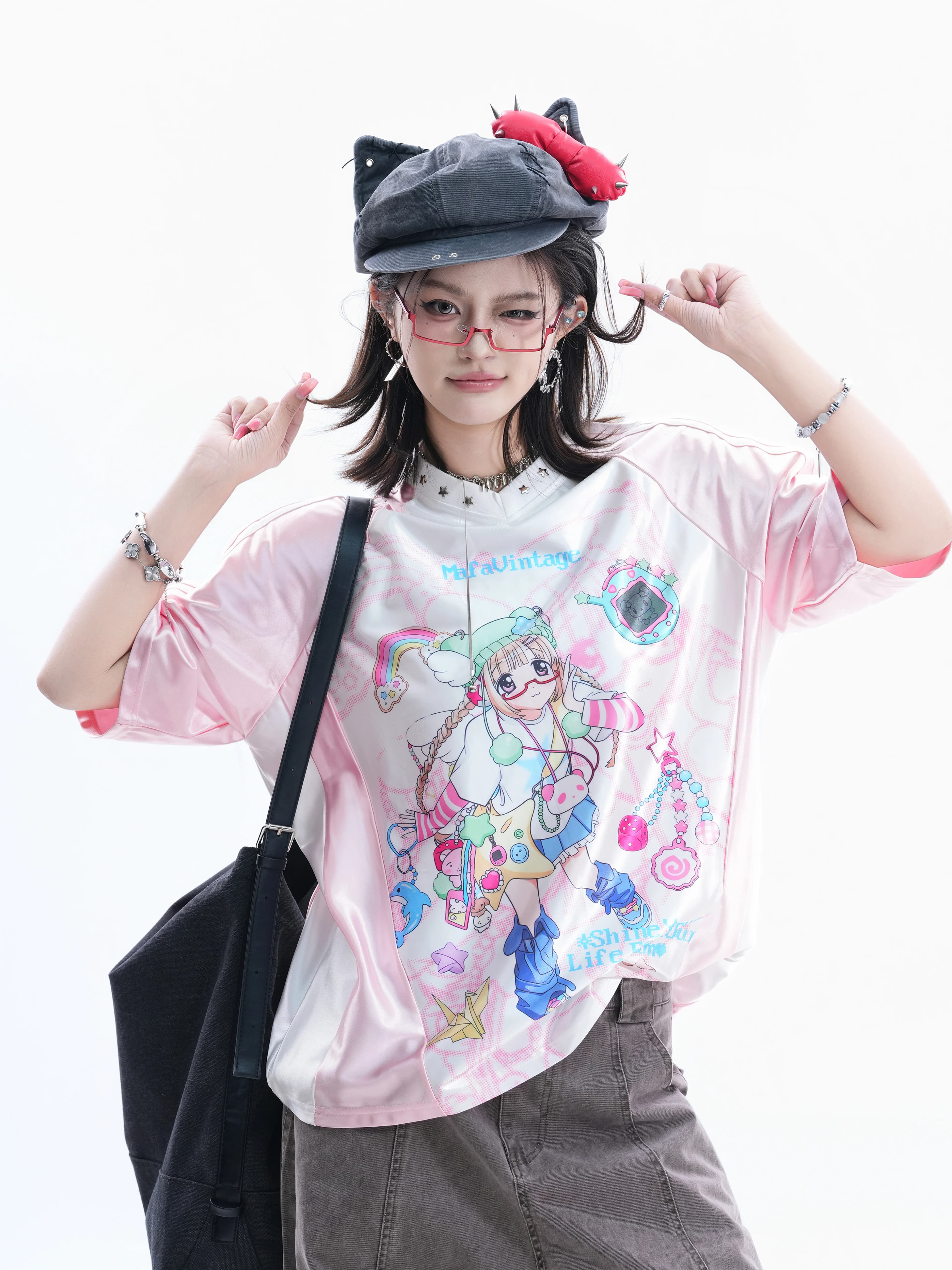 T-shirt a maniche corte con scollo a V Sweet And Cool Rivet Culture, stile casual da donna, in misto cotone e poliestere, comoda e traspirante