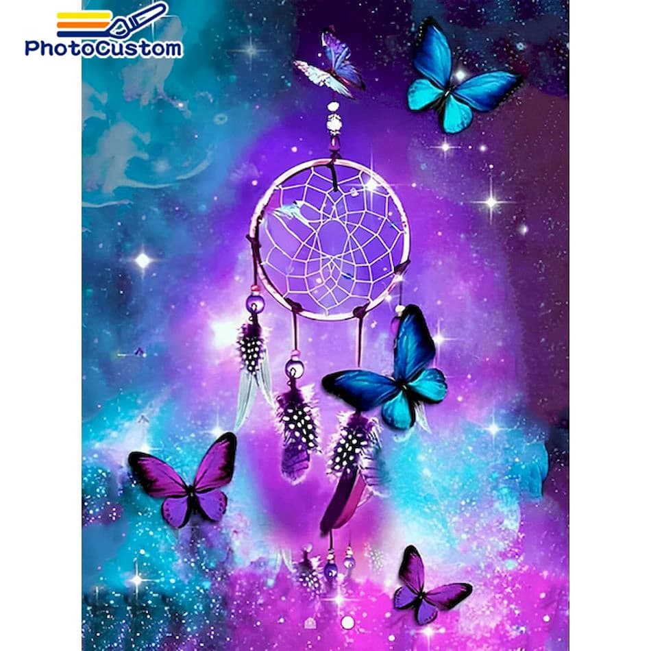 CHENISTORY 5D DIY Diamond Painting Butterfly Dream Catcher Cross Stitch Kit Full Drill Round Embroidery Mosaic Picture Of Rhines