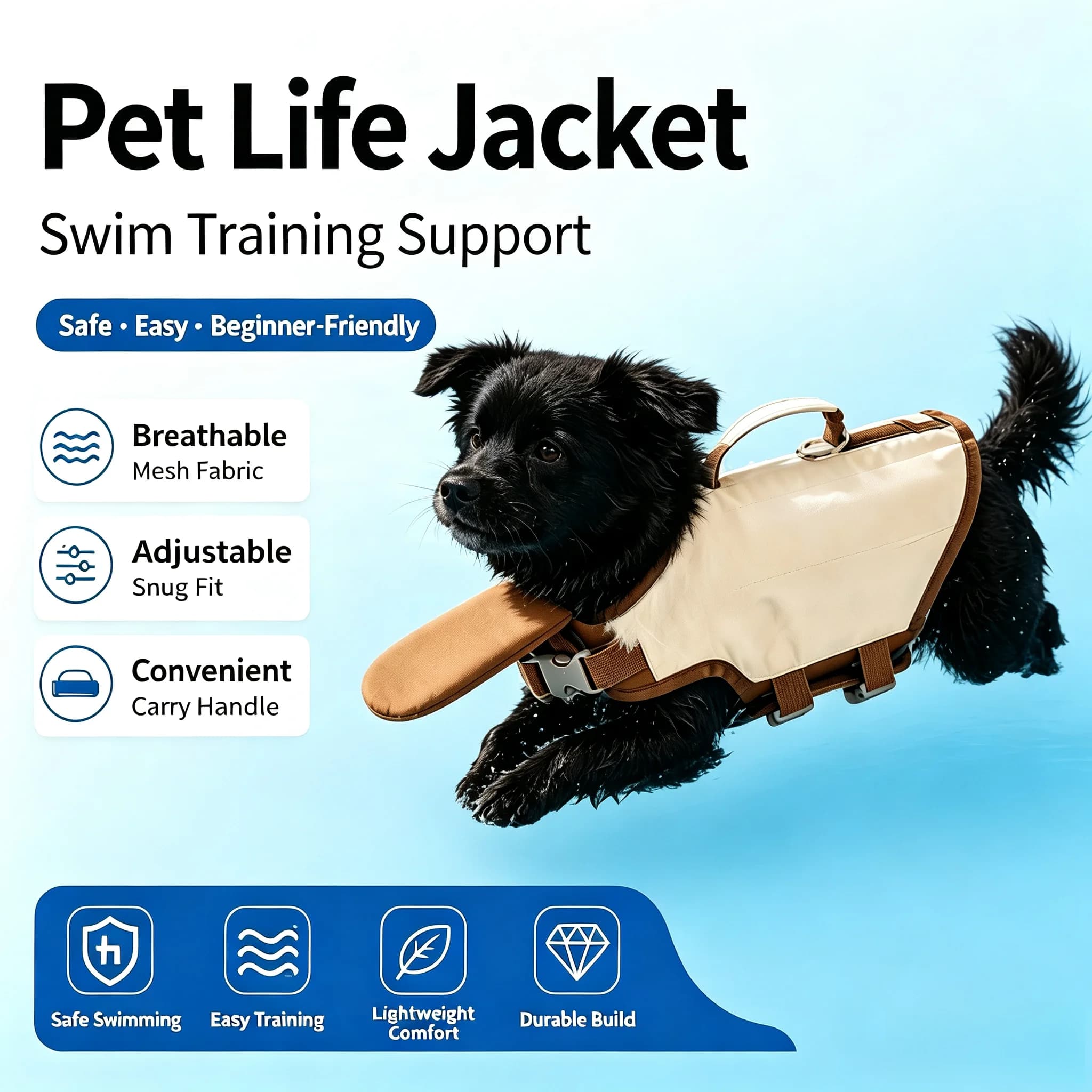 Lightweight Dog Life Jacket Vest with Top Handle - Secure Adjustable Buckle Pet Life Preserver for Small to Medium Dogs for Wate
