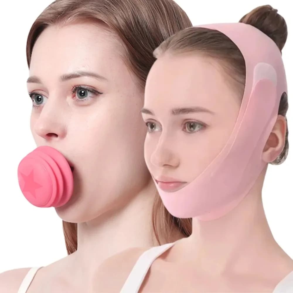 2Pcs Set of Facial Lifting Straps Jaw Exerciser Double Chin Reduction V-face Tightening, Elastic and Breathable Face Exercise