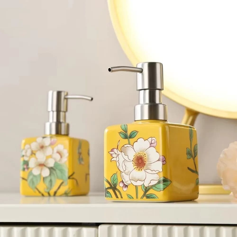 Dispenser di sapone cinese da 200 ml in ceramica con testa della pompa in acciaio inossidabile, bottiglia per lavaggio a mano, dispenser per shampoo, gel doccia