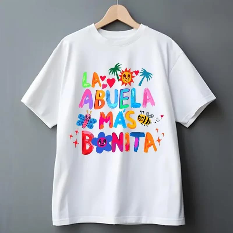La Abvela Mas B0nita, Abvela Latina Grandmother Graphic Tee Pure Fabric Casual Crew Neck T-Shirt Trendy Tops for Women for Men, Perfect Gift