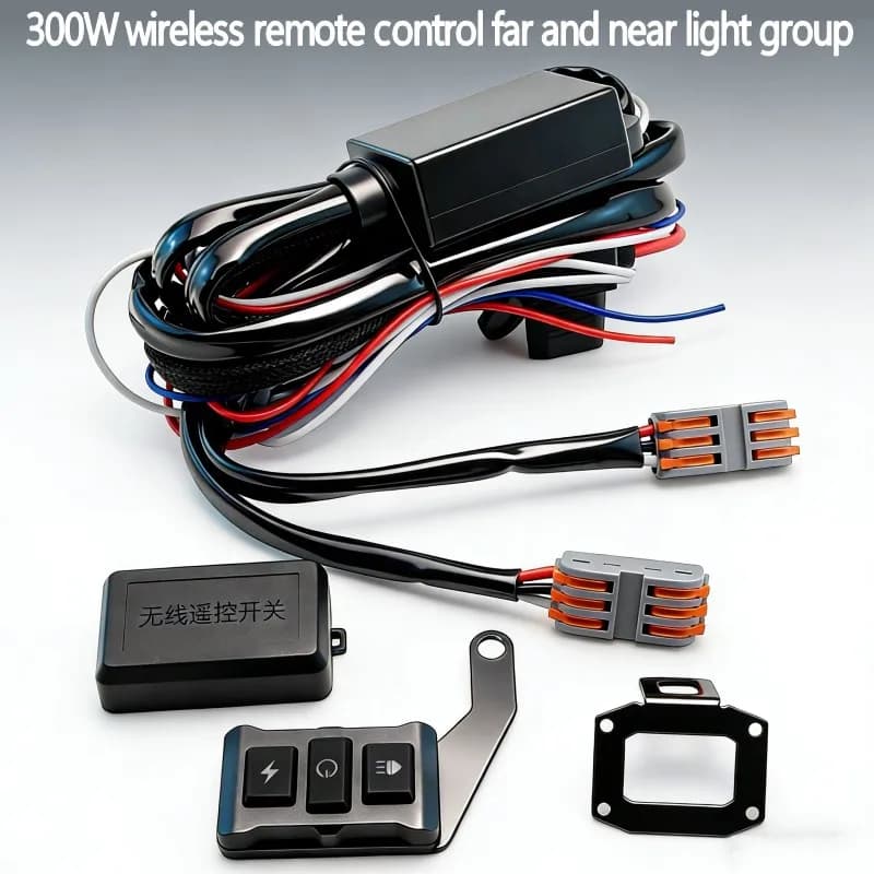 Interruttore LED per moto con telecomando wireless, gruppo cablaggio per fari singoli/doppio, cablaggio per lampeggiatore auto, abbaglianti e anabbaglianti
