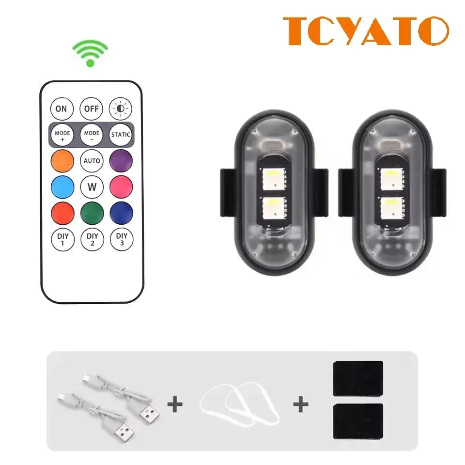 TCYATO Luce stroboscopica RGB per auto LED per auto, bici, moto, coda, spia anticollisione, telecomando senza fili, sicurezza notturna