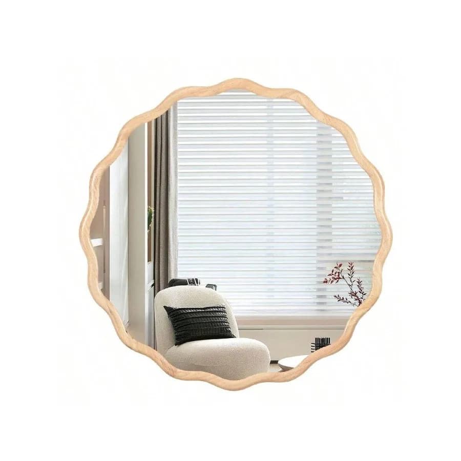 Specchio rotondo ondulato con cornice in legno, da tavolo, da parete, moderno, decorativo, per camera da letto, bagno, soggiorno