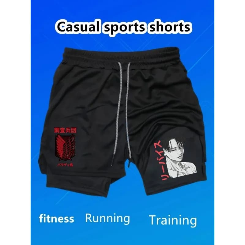 Summer Shorts Men 2in1 Athletic Gym Workout Running Performance Shorts Eren Jeager Print Wish Phone Pocket Quick Dry Breathable