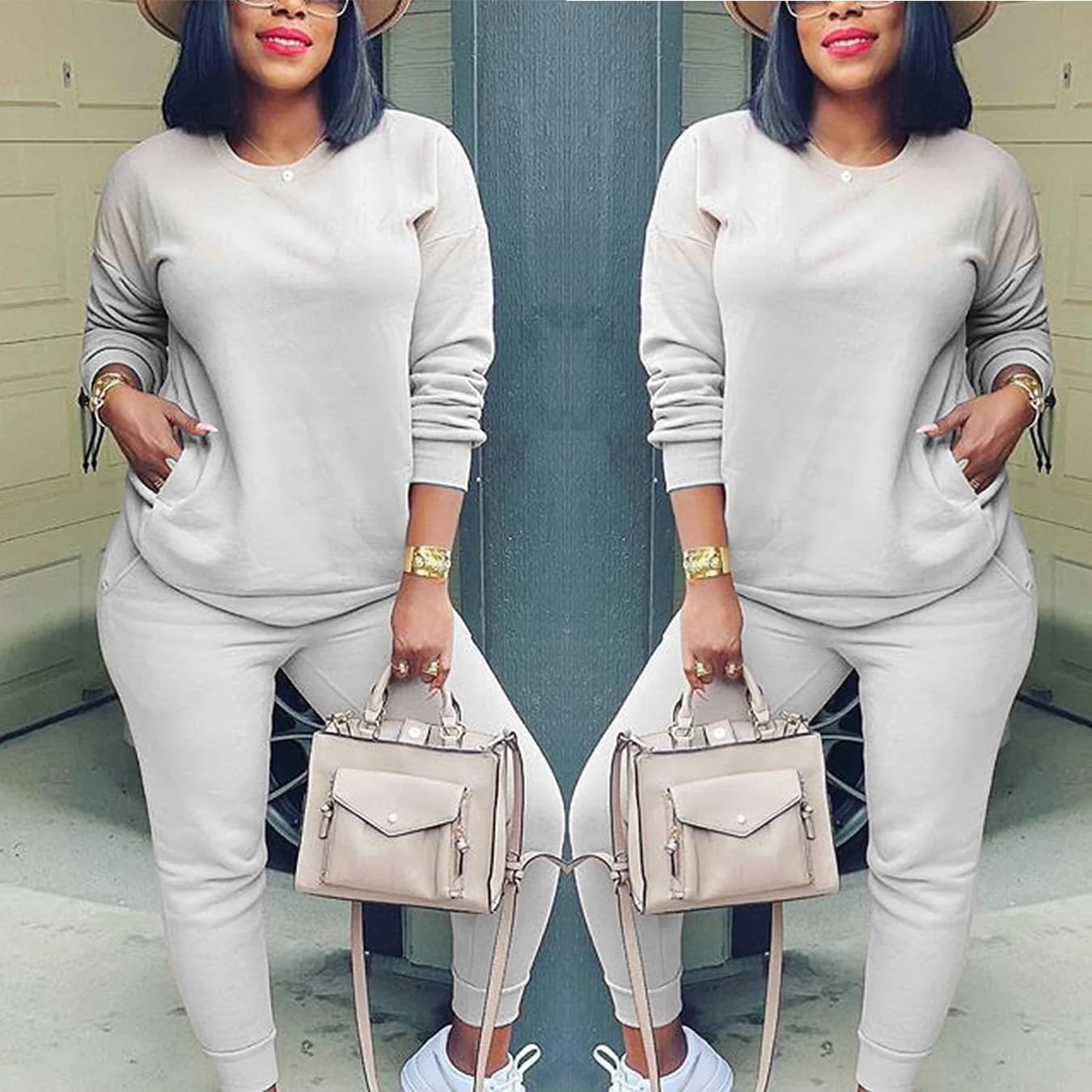 TD815 Autumn and Winter Fashion solid-color cotton slimming casual Hoodie Set Two-piece set