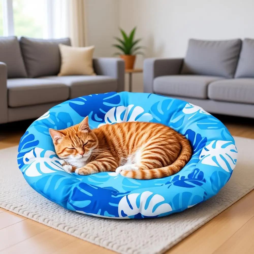 Tappetino rinfrescante per cani di taglia media e gatti, 25,2 x 25,2 cm, rotondo, blu, ispessito, con gel interno anti-graffio, leggero, lavabile, per interni/esterni