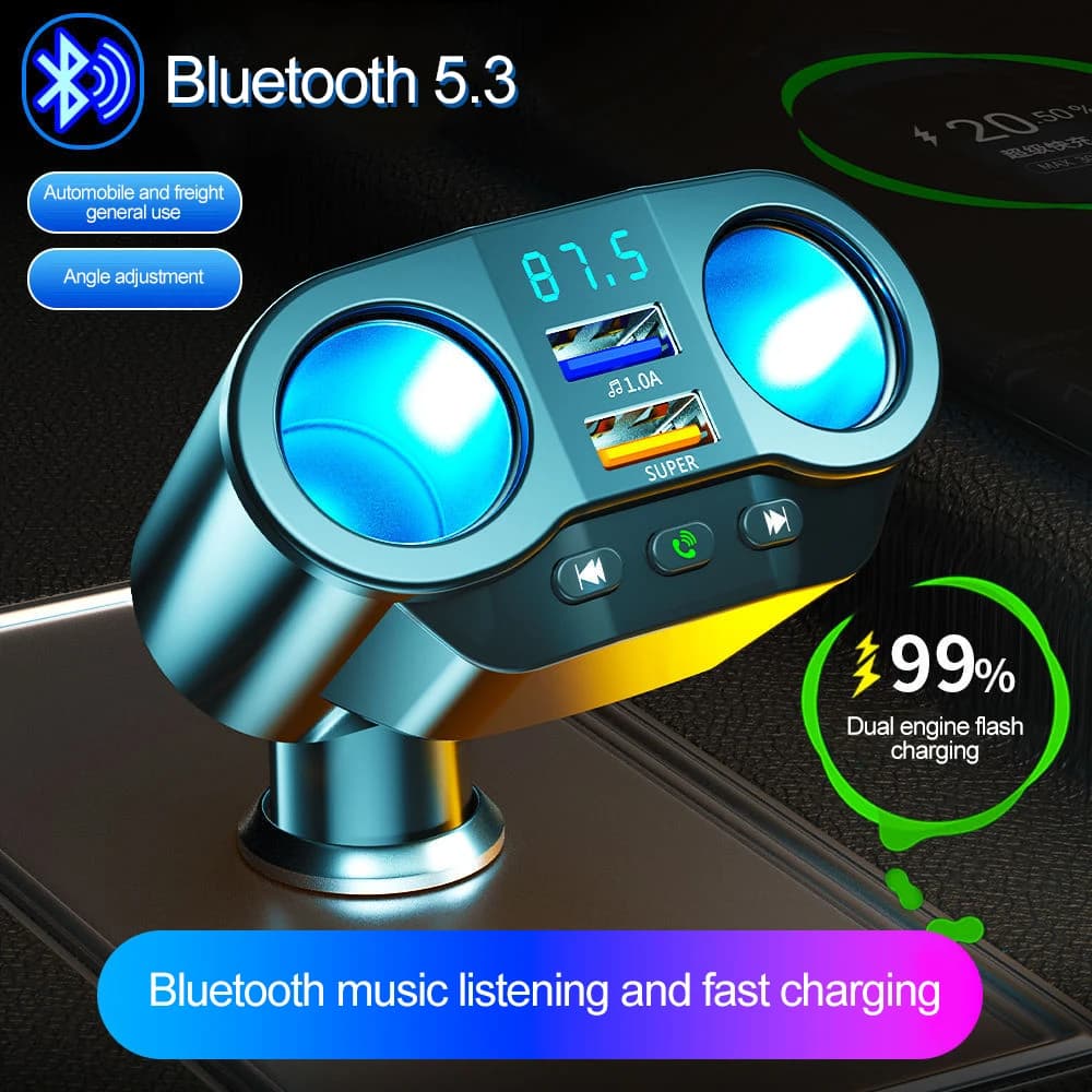 Splitter per accendisigari per auto trasmettitore Fm per auto caricabatteria da auto vivavoce Bluetooth Dual Usb Qc3.0 presa per caricabatterie rapido 12V/24V