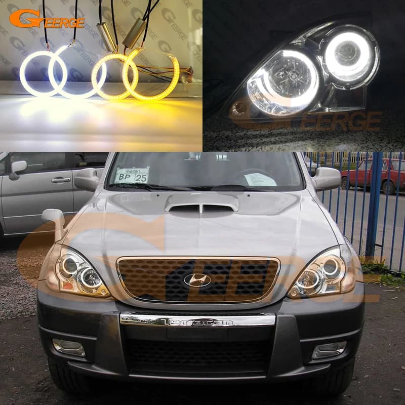 For Hyundai Terracan 2001 - 2004 2005 2006 2007 Ultra Bright A/W Switchback Daylight LED direction indicators Angel Eyes Kit Halo Rings