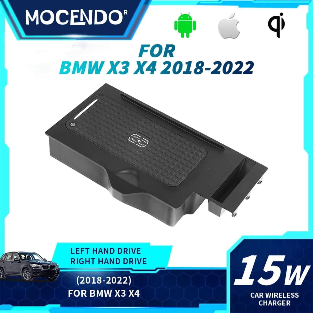 15W Wireless Charger for Auto BMW X3/X4 2018-2022, Quick Charging Phone Support