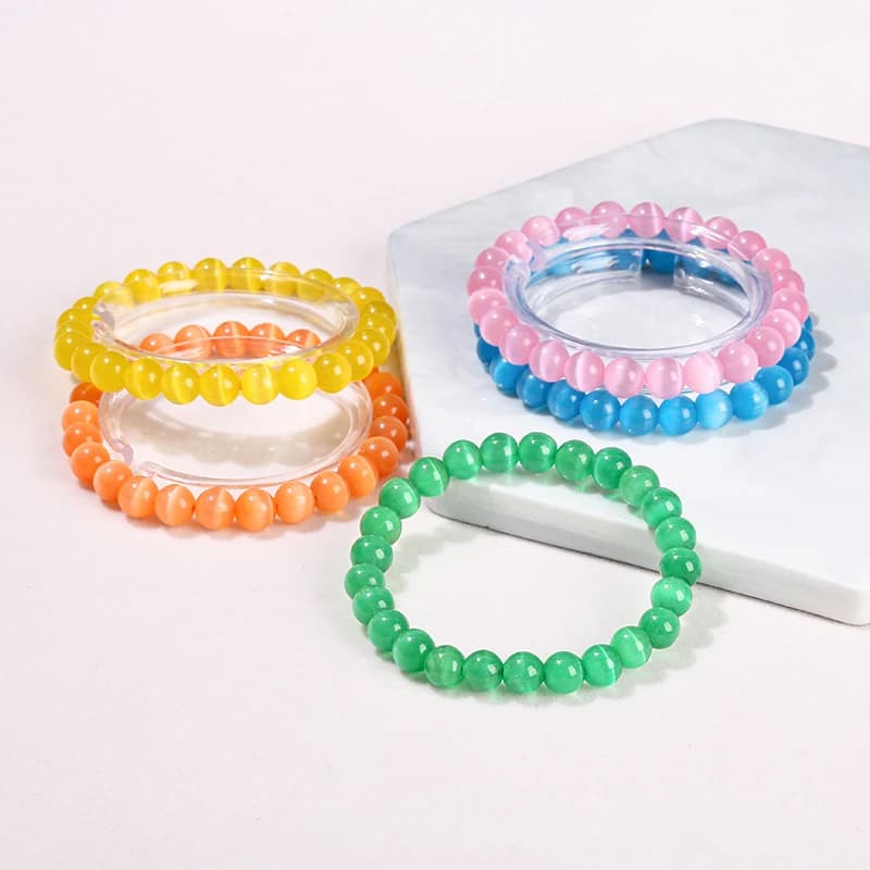 8 10mm Elastic Rope Bracelet Yoga Jewelry Natural Stone White Blue Yellow Cat Eyes Stone Round Bead Bracelets Women Trendy