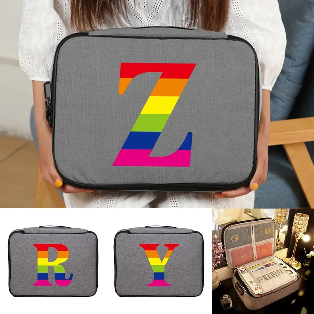 Borsa portaoggetti per documenti grande Cassetta di sicurezza per file Cartella con stampa arcobaleno Porta passaporto Blocco password Organizzatore con serratura per oggetti privacy