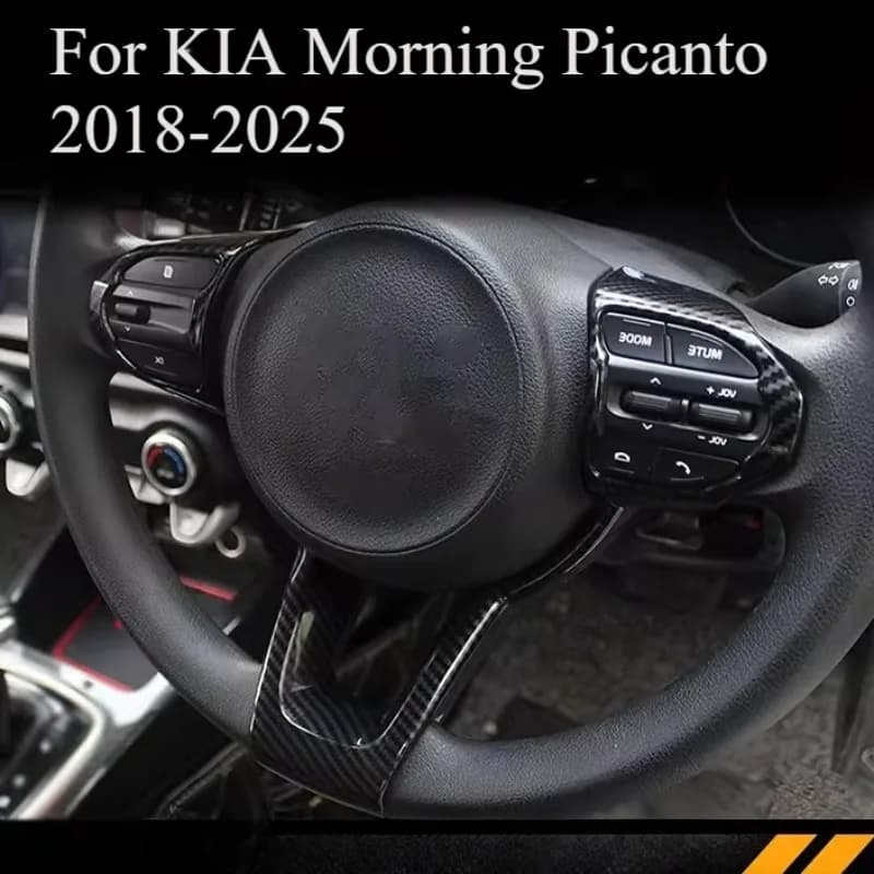 Per KIA Morning Picanto 2018-2025 Copertura del rivestimento del pulsante del volante, adesivo per telaio dell'interruttore di controllo cromato nero lucido