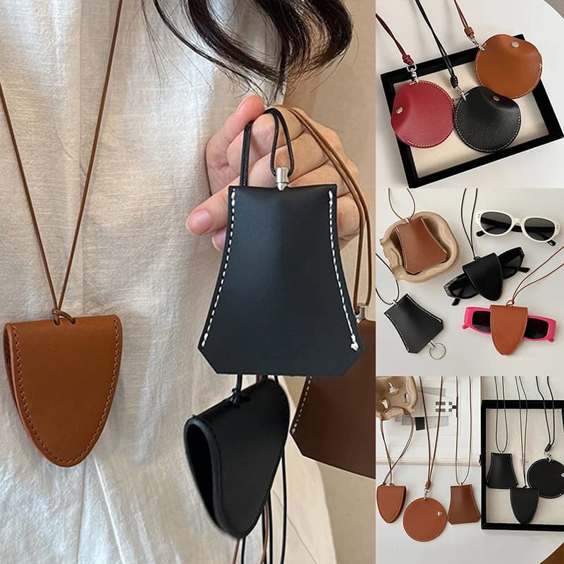 Collana con borsa portatile in pelle stile cool Nuovo collo appeso Auricolare Bluetooth Occhiali Portachiavi Organizer