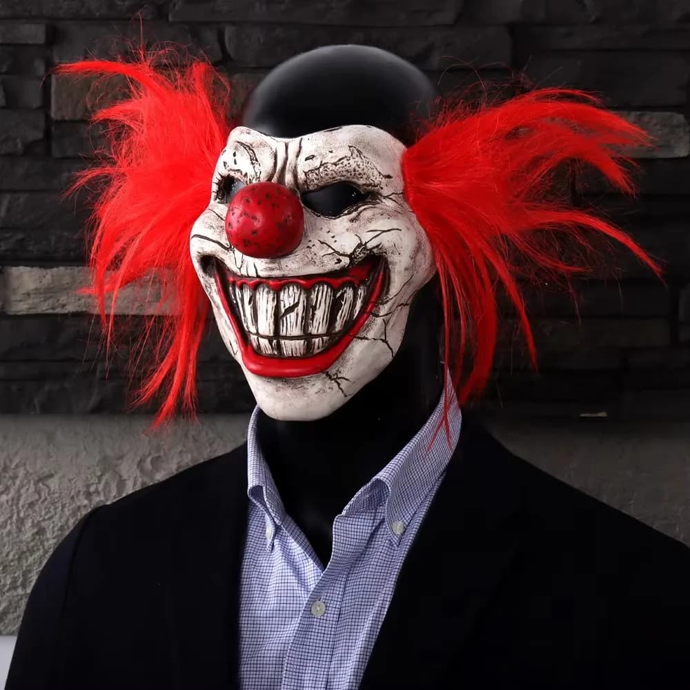Twisted Metal Sweet Tooth Joker Mask Cosplay Bloody Half Face Clown maschere in lattice Halloween Carnival Purim Party Costume puntelli