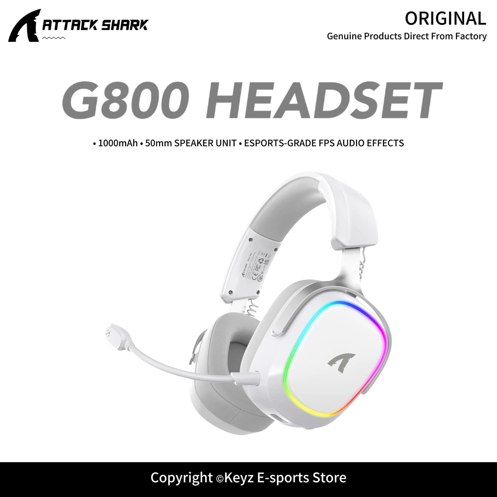 ATTACK SHARK G800 Lightweight Wireless Gaming Headset 20ms Ultra-Low Latency 2.4G 1000mAh Battery for Competitive Gamers