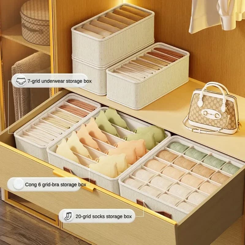 1-5PCS Fabric Drawer Organizers for Underwear Socks Bras - Closet Storage Box with Dividers Foldable Wardrobe Shelf Organizer Se