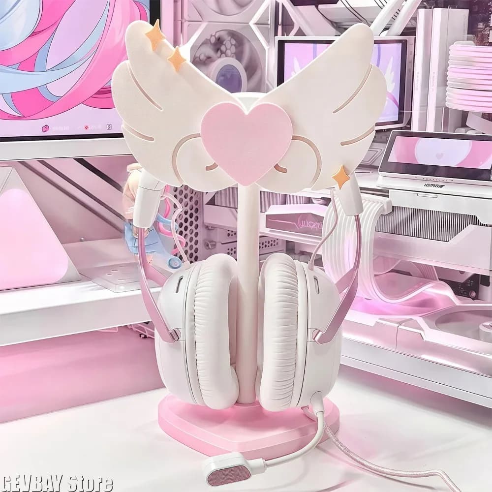 Supporto per Cuffie Personalizzato a Forma di Bacchetta Magica Rosa, Espositore da Scrivania per Cuffie, Accessori per Cuffie