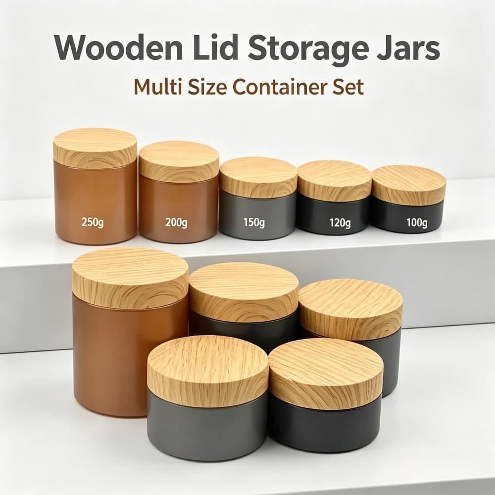 30PCS PET Empty Plastic Jar 100/120/150/200/250G Imitation Wood Grain Lid Cosmetic Cream Container Refillable Storage Bottle