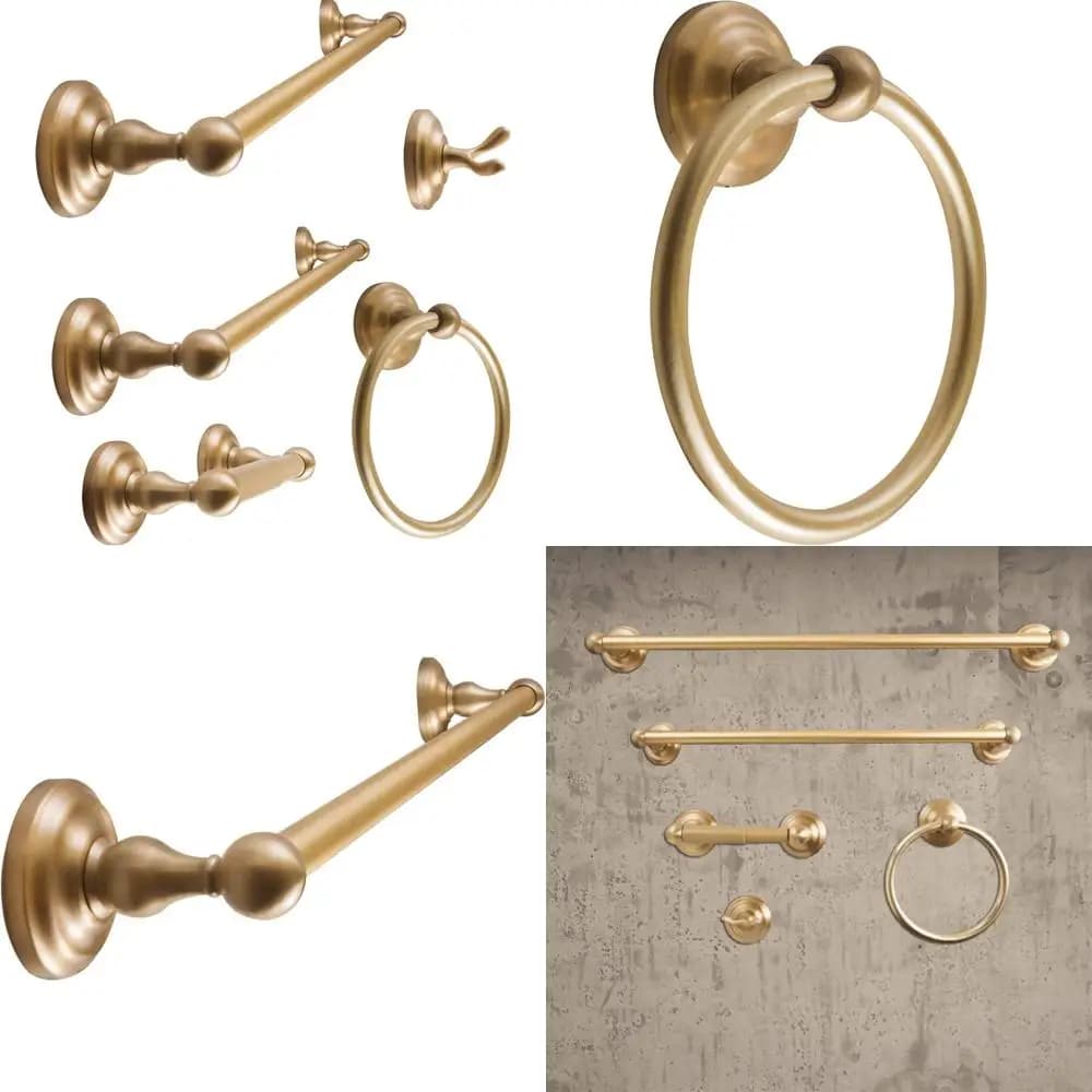 Set di accessori da bagno in ottone satinato da 5 pezzi con gancio appendiabiti, porta carta igienica, anello portasciugamani, barre portaasciugamani da 18 e 24 pollici