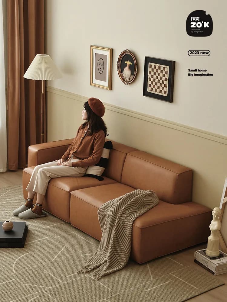 Design Danese S1 | Divano a Tre Posti in Pelle Ecologica Stile Nordico di Lusso Vintage a Forma di Blocco di Tofu
