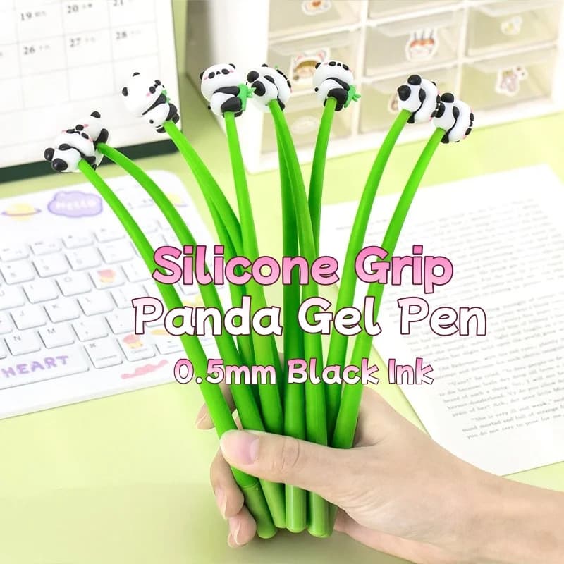 Penna Gel con Impugnatura in Silicone a Forma di Panda per Bambini, Inchiostro Nero 0.5mm, Design Cartoonesco, Ottima Cancelleria per l'Apprendimento, Piccolo Regalo per la Scuola Elementare