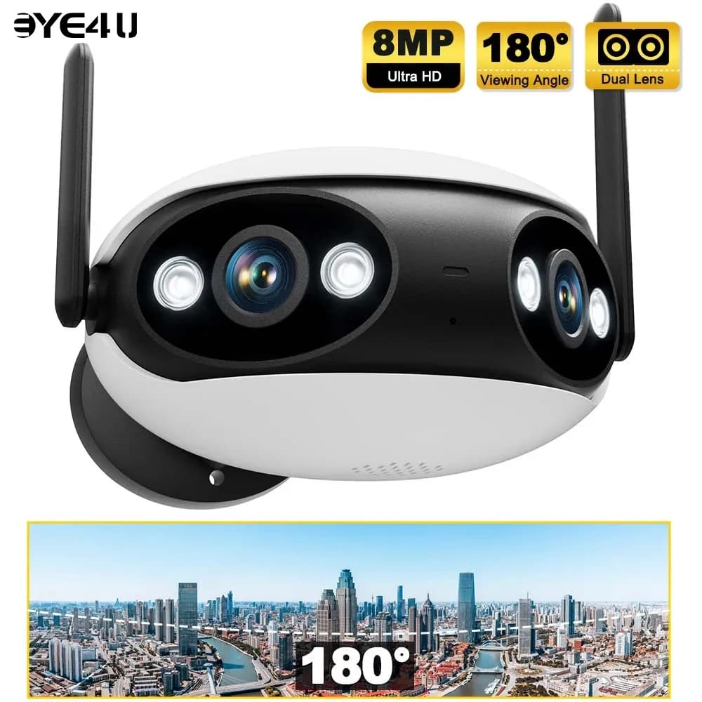 Telecamera di Sicurezza 4K 8MP per Esterni, WiFi, Doppia Lente, Videosorveglianza Smart Home 180° ° Webcam con vista panoramica ad angolo ampio, alimentazione tramite porta USB