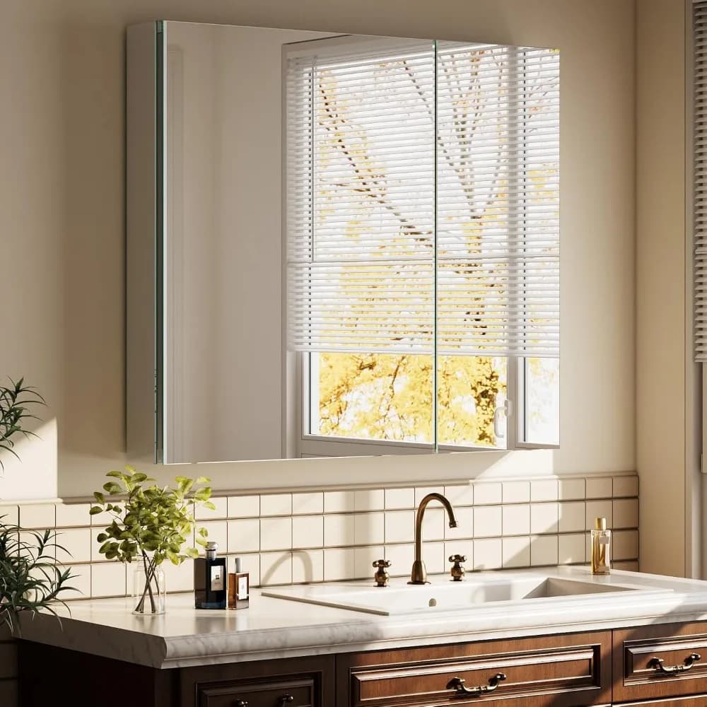 Bathroom Medicine Cabinet with Mirror, 30 Inch x 26 Inch Bathroom Mirror Cabinet with Double Door & Adjustable, Customized
