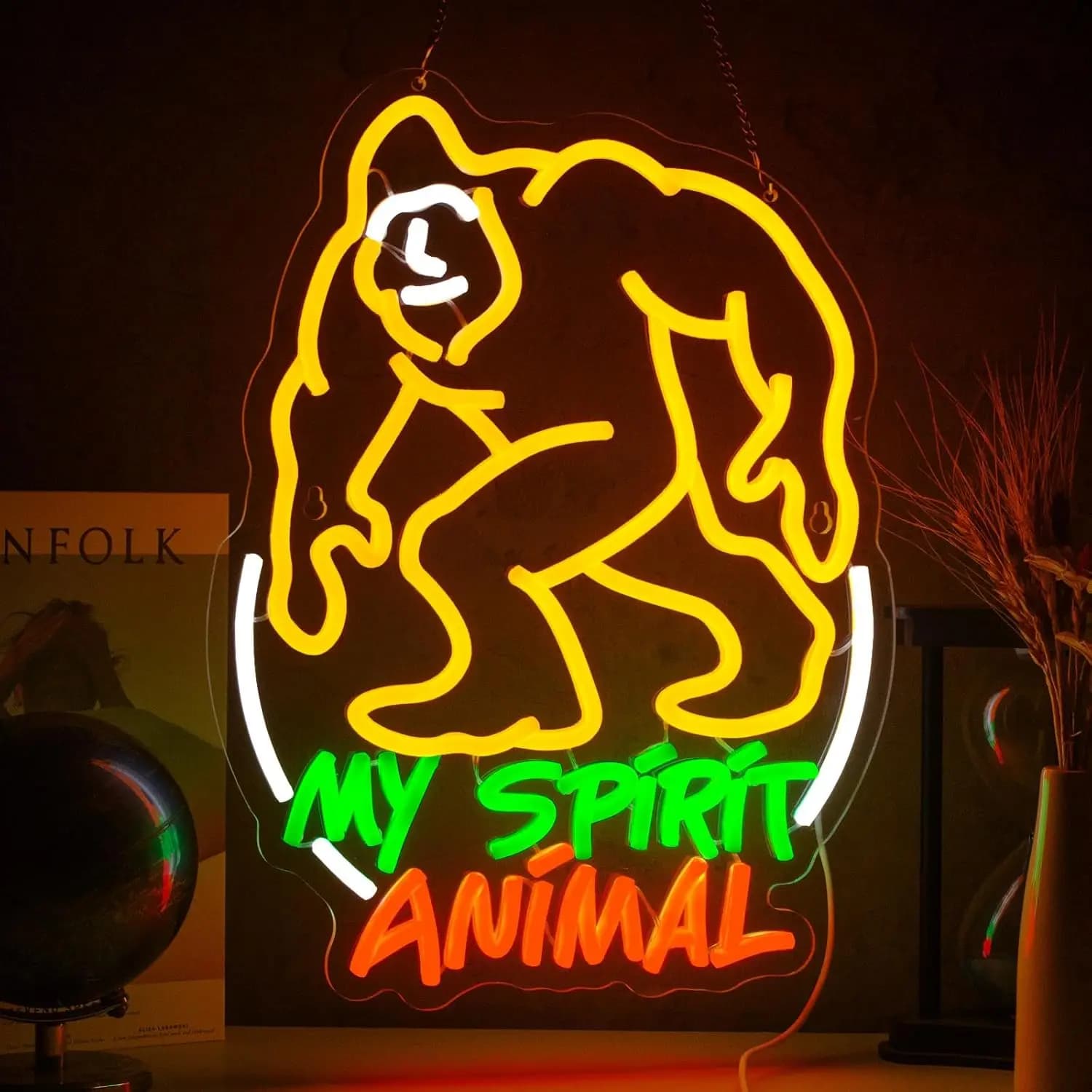 Luce al Neon LED Decorativa da Parete 'My Spirit Animal Gorilla', Insegna al Neon USB per Camera da Letto, Luce Notturna Dimmerabile, Decorazione per Man Cave, Regalo