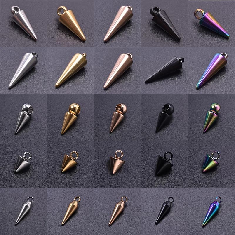 5Pcs/Lot Stainless Steel Pointed Circular Cone Bullet Spike Charms Diy Kpop Styles Geometric Rivet Men Pendant Earrings Jewelry