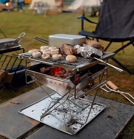Grill BBQ Folding Stainless Steel MT-035 Media for Camping and Barbecue Open
