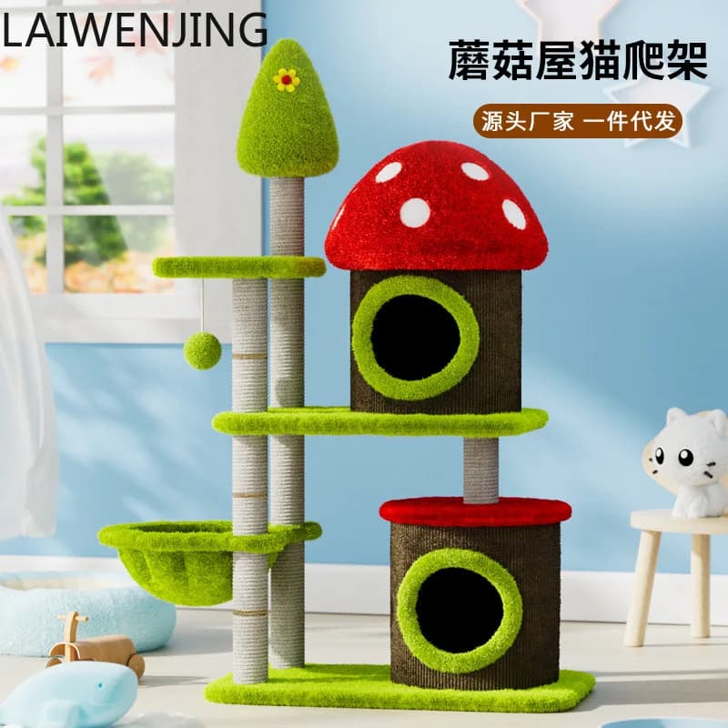 HLZ Barile in sisal Telaio da arrampicata per gatti Albero a nido Foro per albero a fungo integrato Forniture per gatti