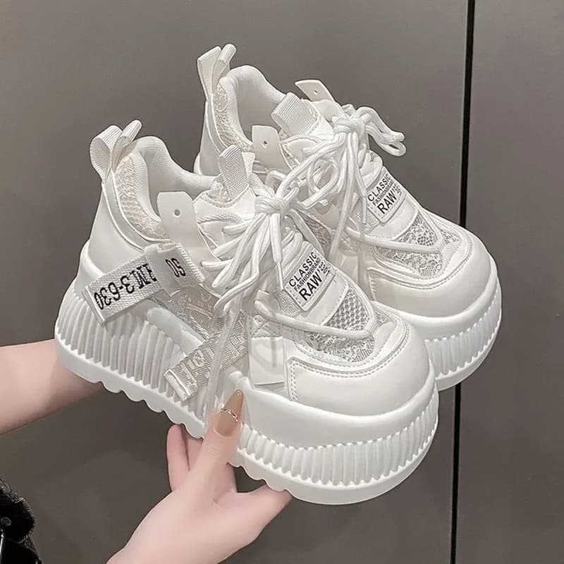 8.5CM 2026 Synthetic Microfiber Leather Women Platform Wedge Ladies Chunky Sneakers New High Brand Fashion Vulcanize Pumps Shoes