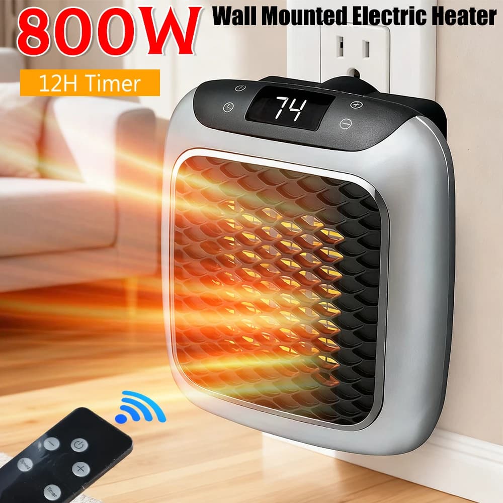 Wall mount for portable electric heater Adjustable thermostat for small spaces 12 hours Automatic shutdown for home use in office