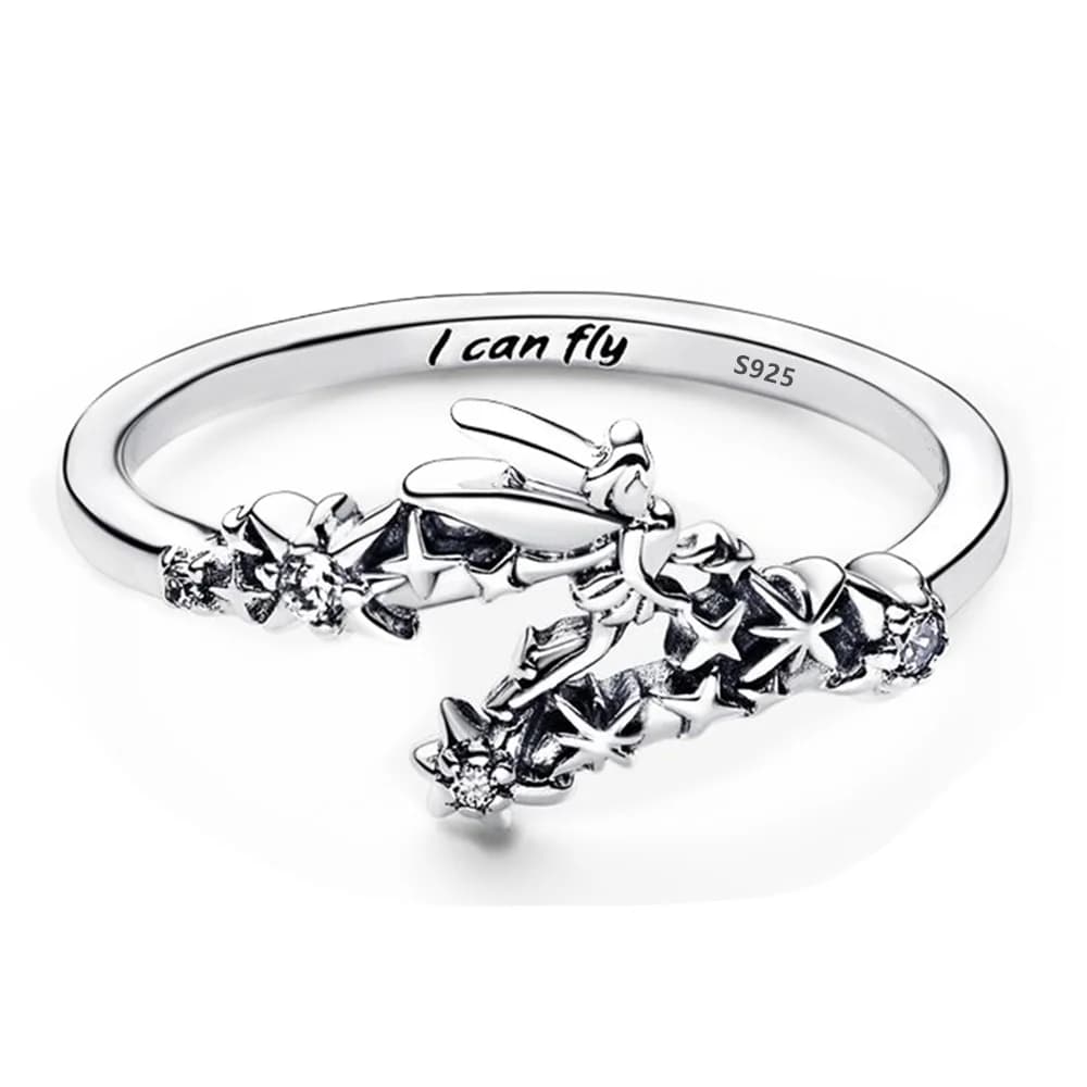 Silver-Plated Tinker Bell Fairy Ring Charms Beads Fit Original Bracelets Bag Keychain Charms Beads Pendant Diy Women Jewelry Gif